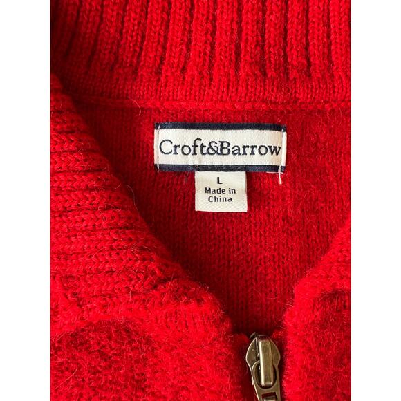 Croft and Barrow Sweater Womens L Red Boiled Wool Full Zip READ - Picture 3 of 8